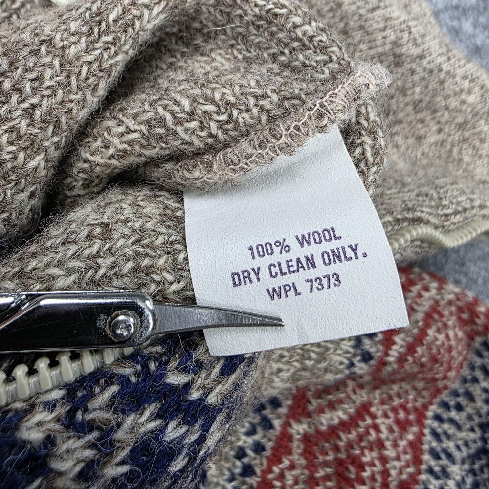 Vintage Cabelas Sweater Mens Large Beige Fair Isle Wool Mock Neck 1/4 Zip Ski - Picture 16 of 16